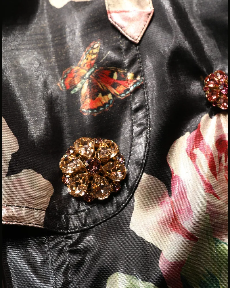 Dolce & Gabbana Women's Black Floral Belted Polyester Trench Coat Jacket Clothing Black