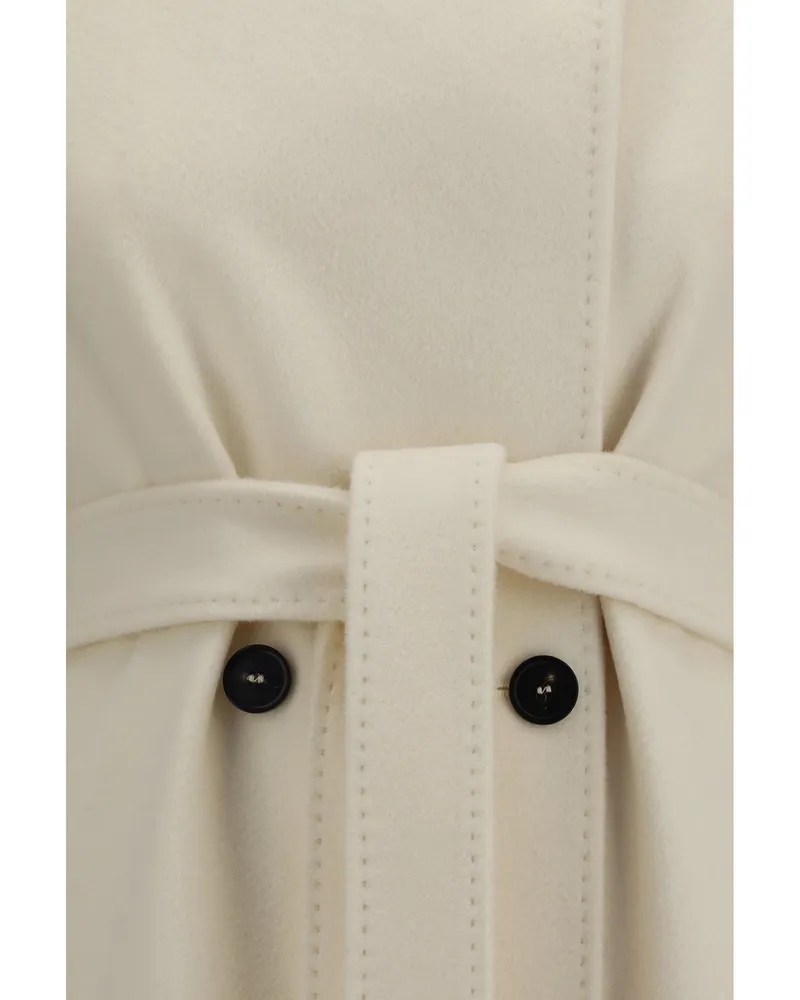 Max Mara Women's Double-Breasted Wool Coat White Fleece (ovis Aries White