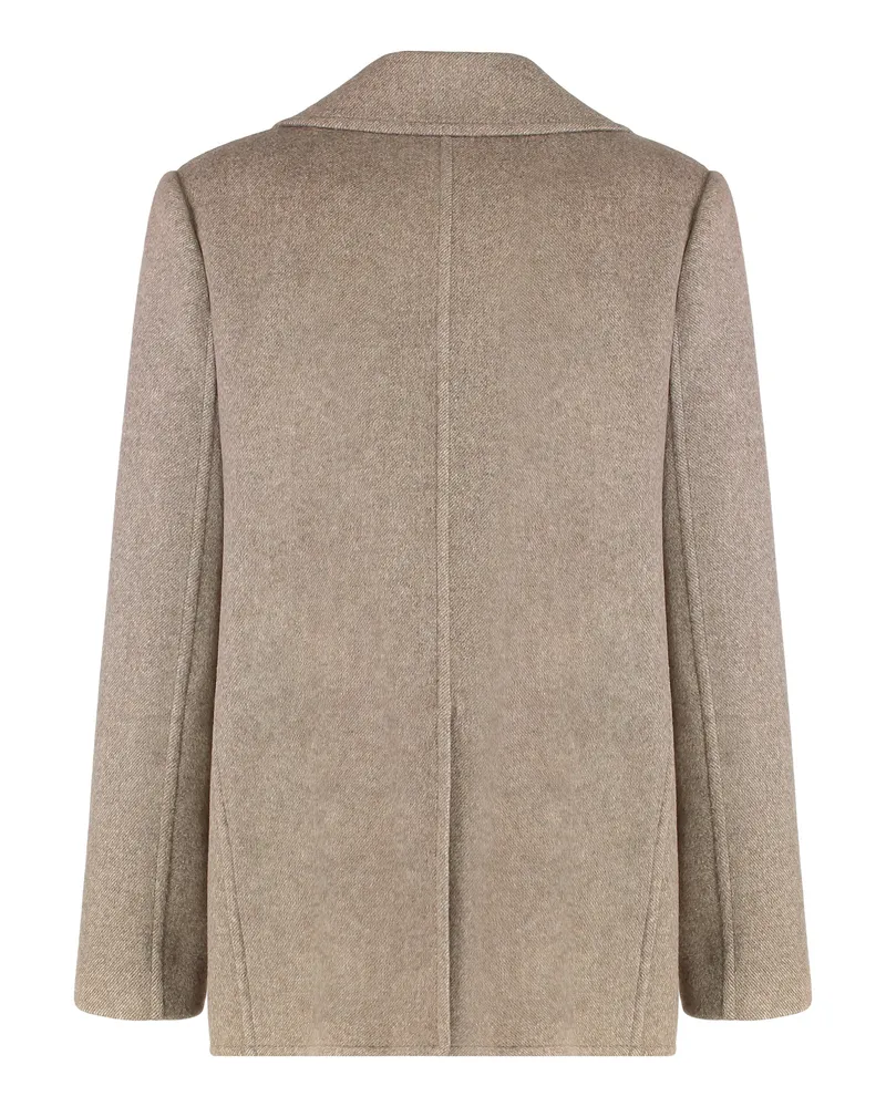 Tory Burch Women's Jacket Twill Wool Mocha Double Breasted & Peacoats Mocha
