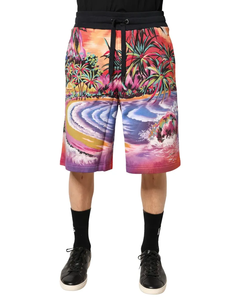 Dolce & Gabbana Men's Multicolor Graphic Print Cotton Bermuda Shorts Multicolor