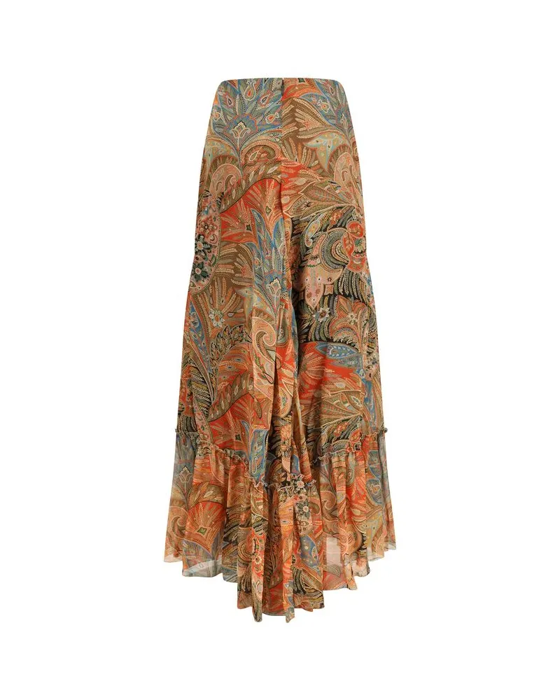 Etro Women's Multicolor Silk Long Skirt Orange