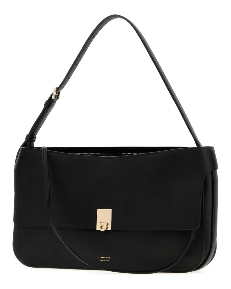 Ferragamo Nero Calfskin Leather Shoulder Bag — Black Black