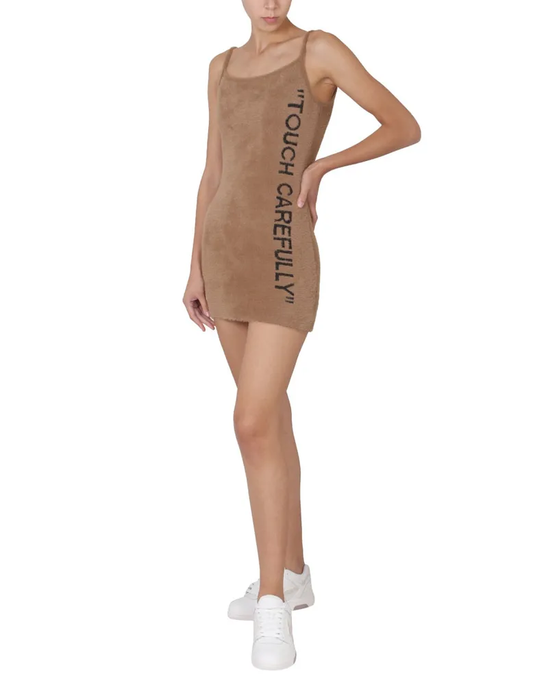 OFF-WHITE Fuzzy Logo Dress — Beige Beige