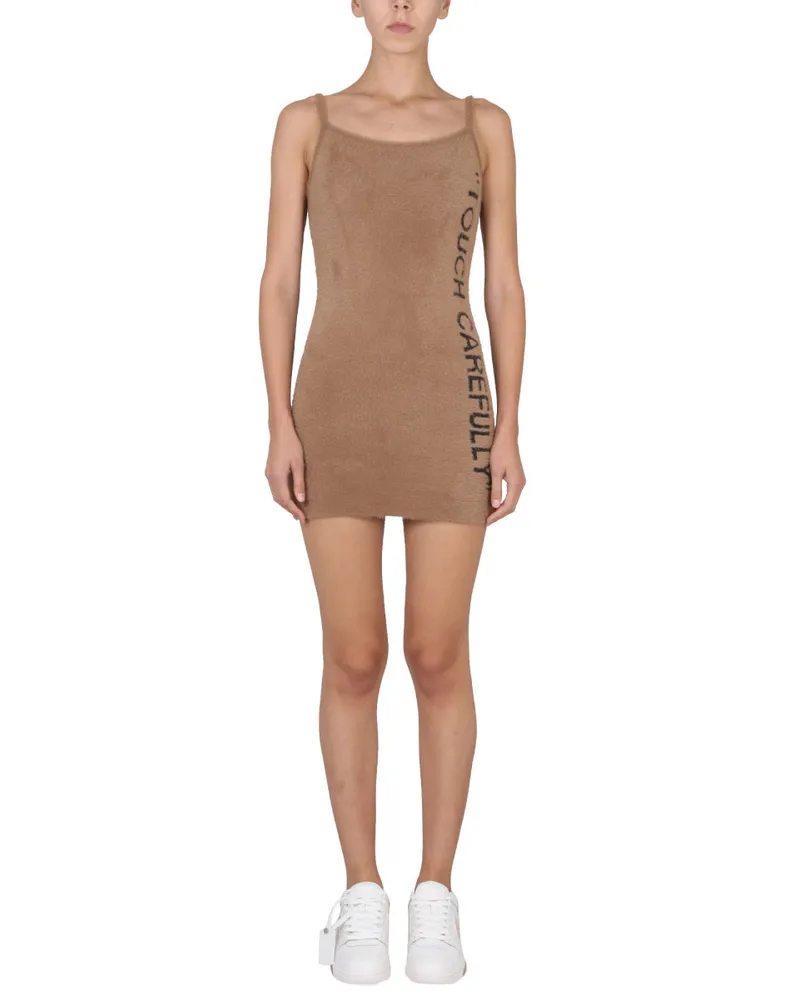 OFF-WHITE Fuzzy Logo Dress — Beige Beige