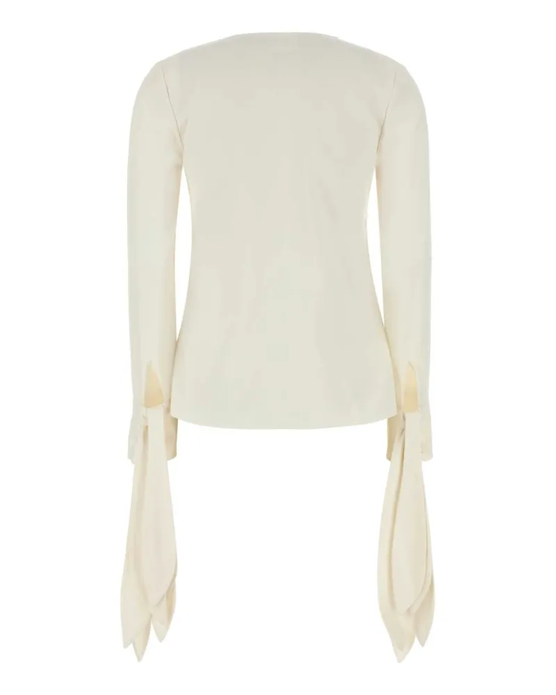 Givenchy Silk V-Neck with Draped Cuffs Shirt — White White