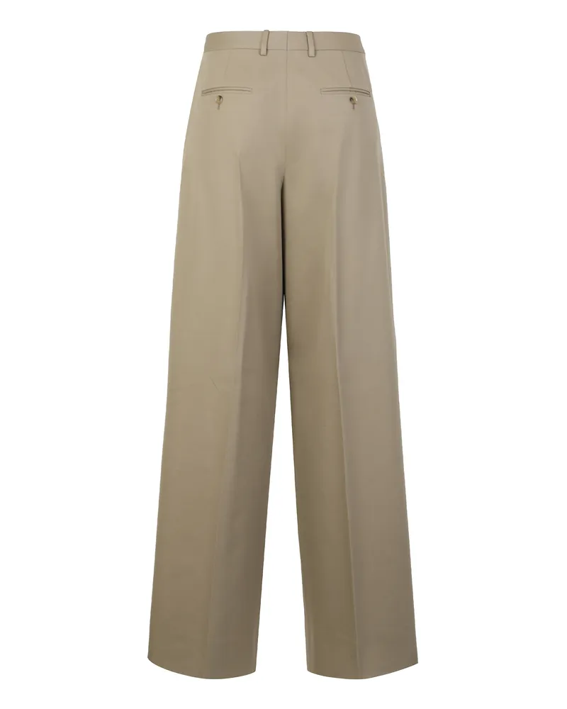 Celine Women's Wide-Leg Trousers Cotton And Wool Beige Beige