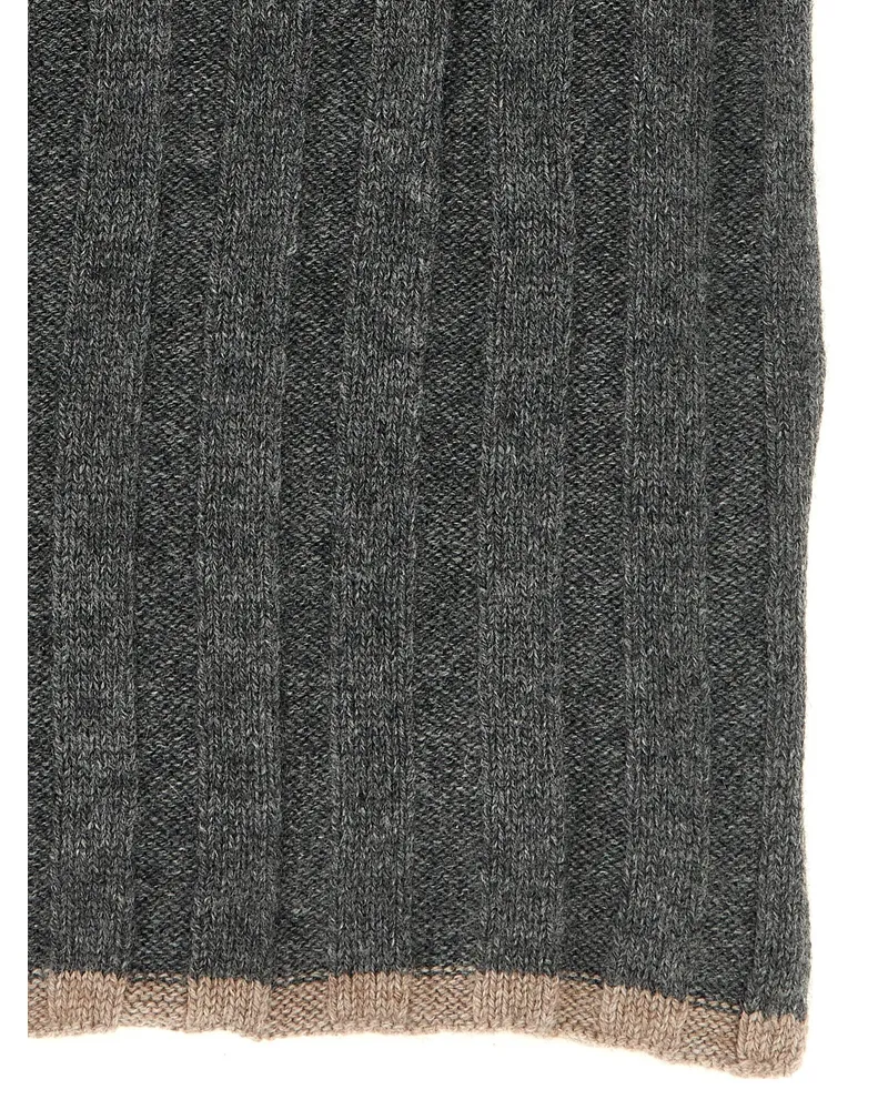 Brunello Cucinelli Ribbed Cashmere Scarf — Grey Grey