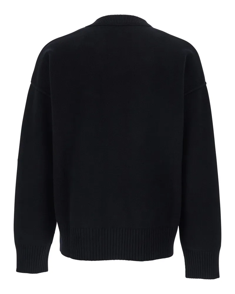 AMI Paris Logo-Embroidered Wool Sweater — Black Black