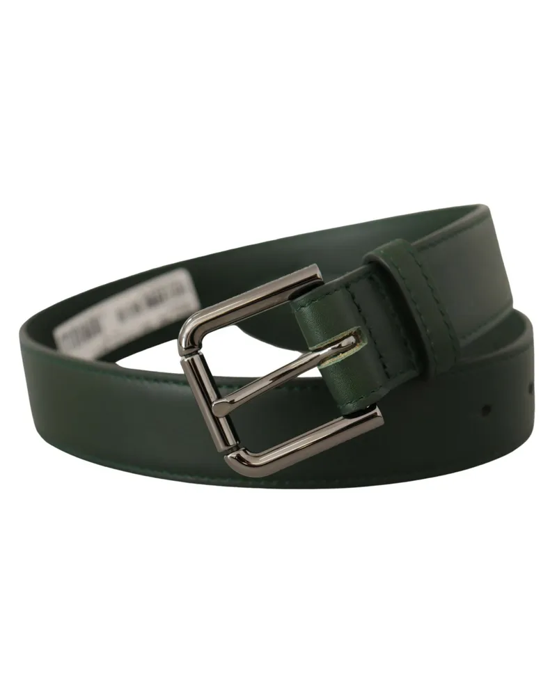 Dolce & Gabbana Women's Army Green Leather Logo Metal Waist Buckle Belt Dark Green
