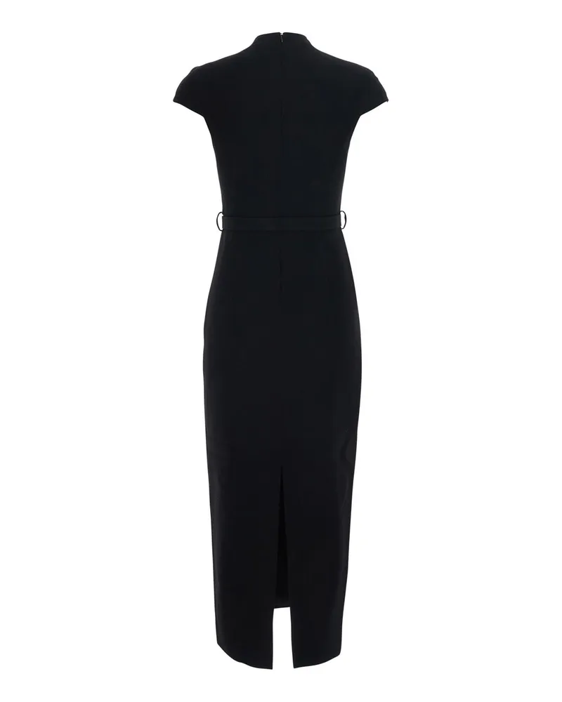 Self-Portrait Embellished Wool Crepe Midi Dress — Black Black