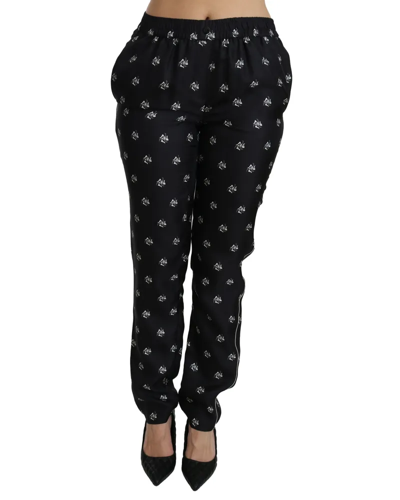 Dolce & Gabbana Women's Black Printed Mid Waist Skinny Silk Pants Black