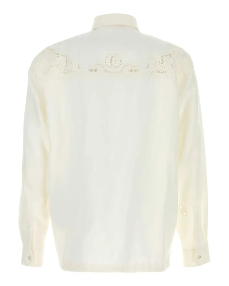 Gucci Men's White Linen Polo Shirt Naturalwhite Exterior: Camicie White