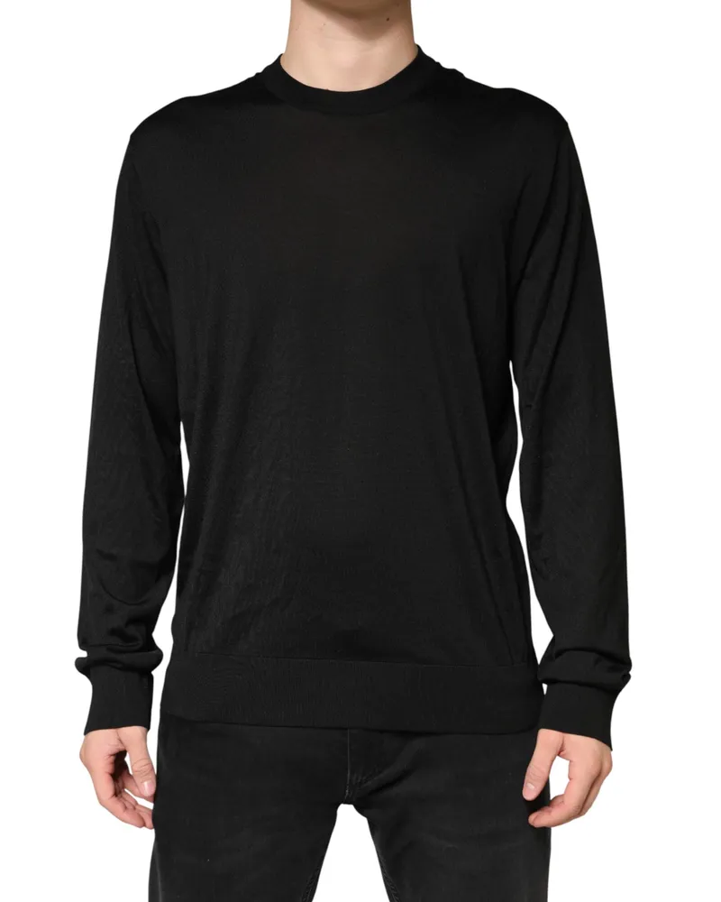 Dolce & Gabbana Black Silk Men Crew Neck Pullover Sweater Clothing Black