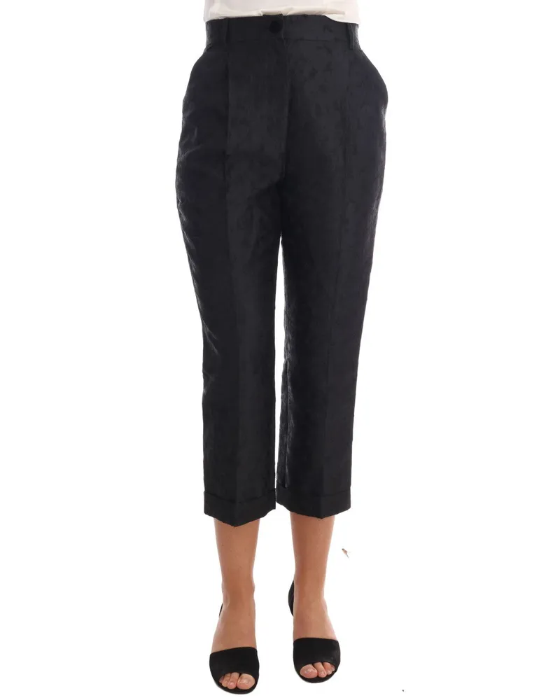 Dolce & Gabbana Women's Black Floral Brocade Capri Pants Viscose Black
