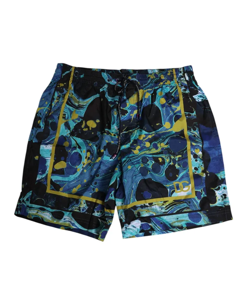 Dolce & Gabbana Blue Marble Print Logo Men Boxer Short Swimwear Polyester Blend Blue