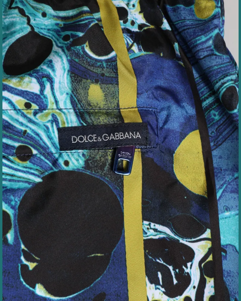Dolce & Gabbana Marble Print Logo Swim Shorts — Blue Blue
