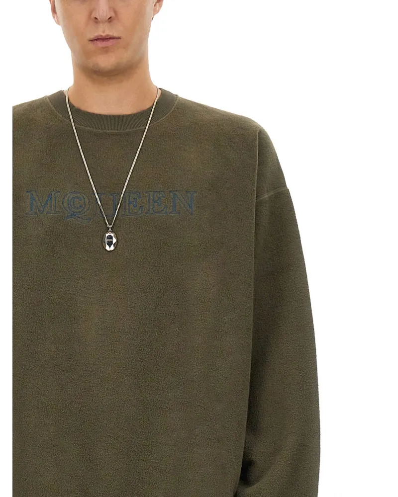 Alexander McQueen Logo-Embroidered Cotton Sweatshirt — Green Green