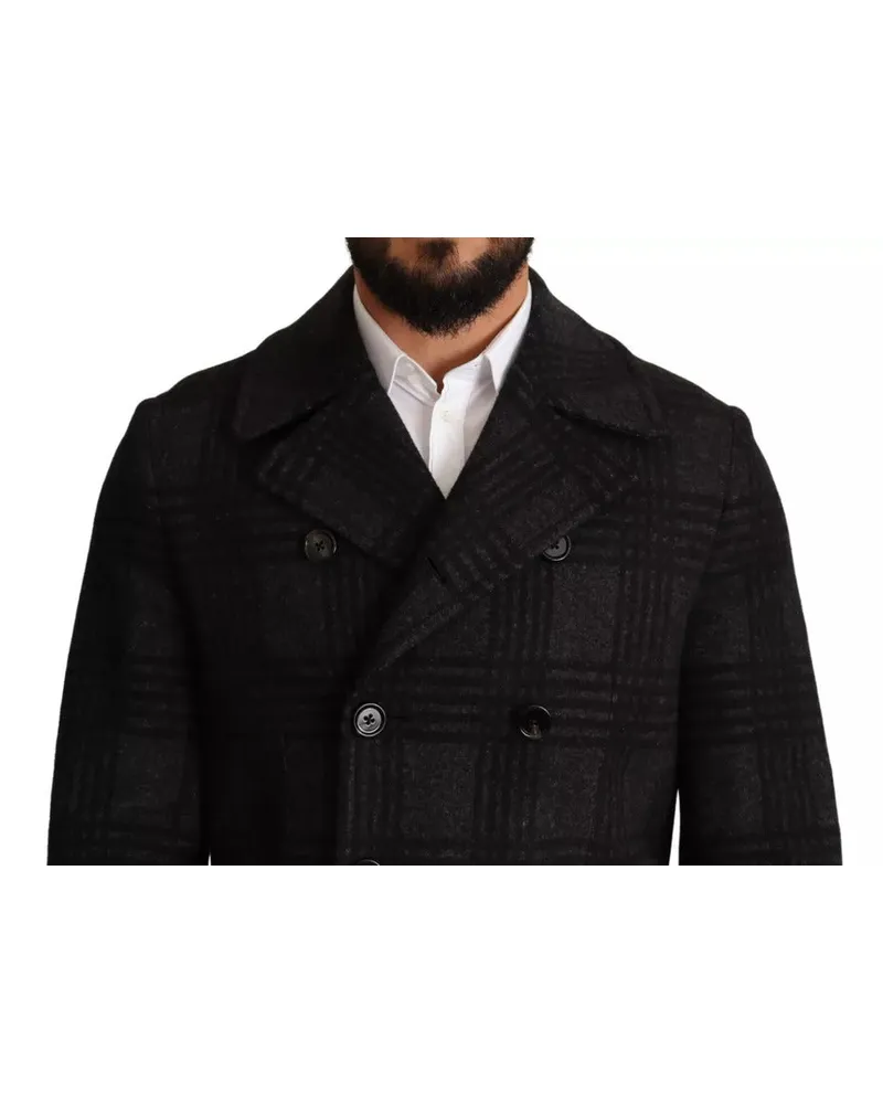 Dolce & Gabbana Men's Black Trench Coat Check Wool Jacket Clothing Black