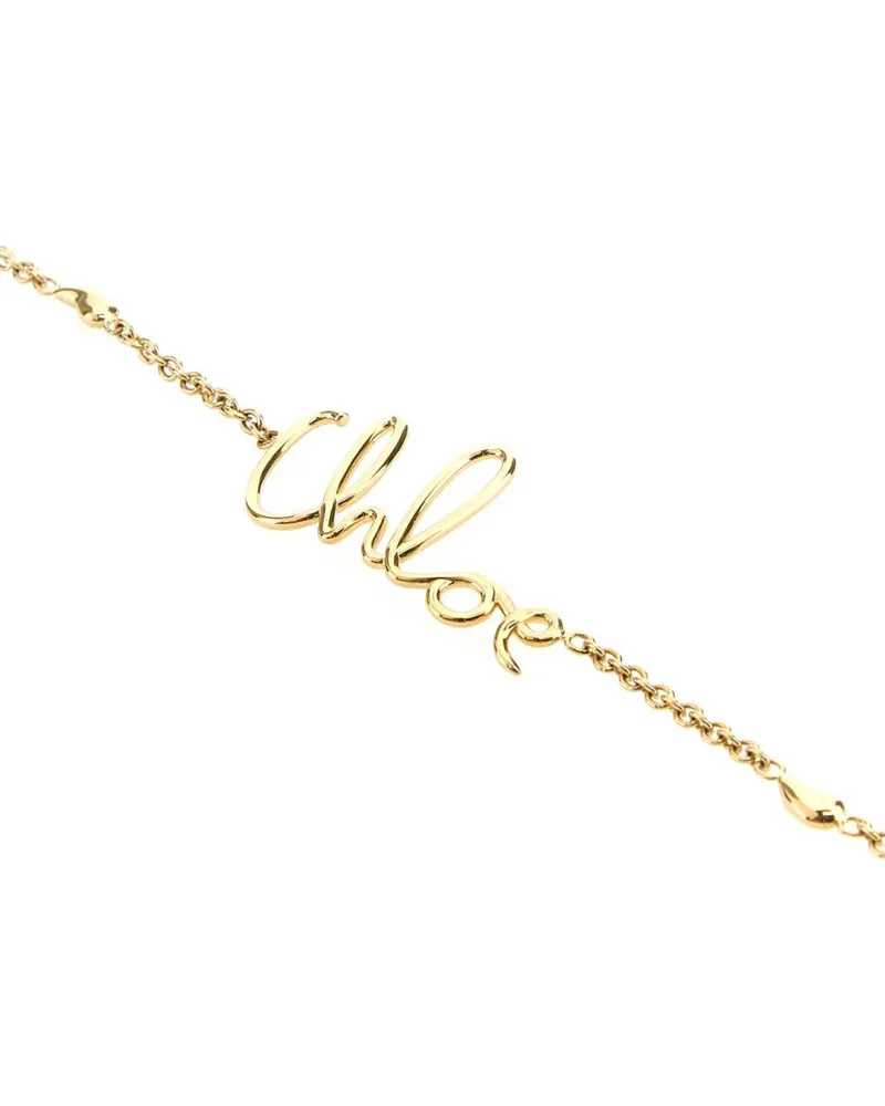 Chloé Gold Metal Script Necklace — Gold Gold