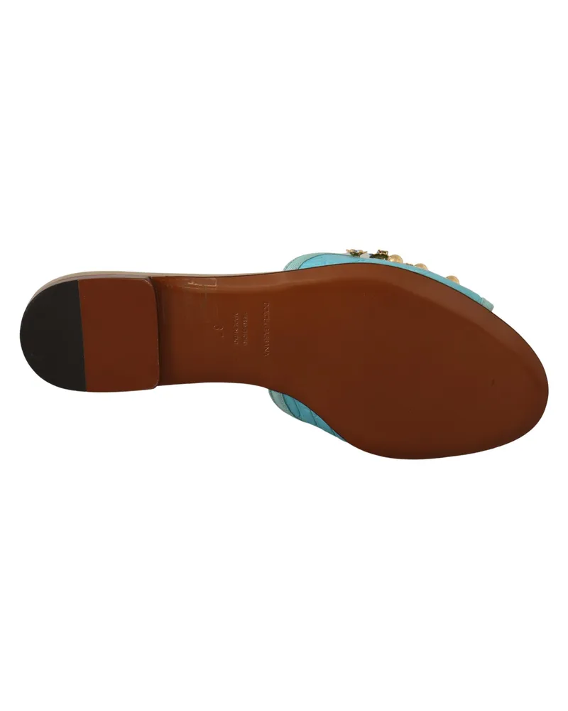 Dolce & Gabbana Women's Blue Crystal Exotic Leather Sandals Viscose Blue
