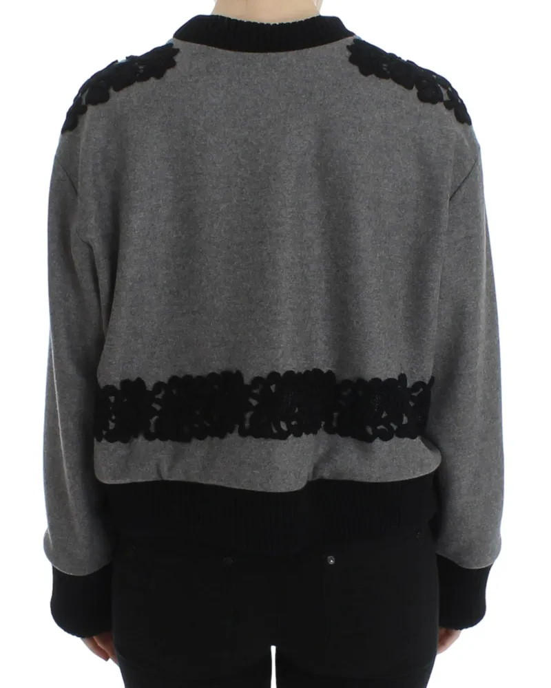 Dolce & Gabbana Women's Gray Black Lace Wool Cashmere Sweater Cotton Clothing Gray