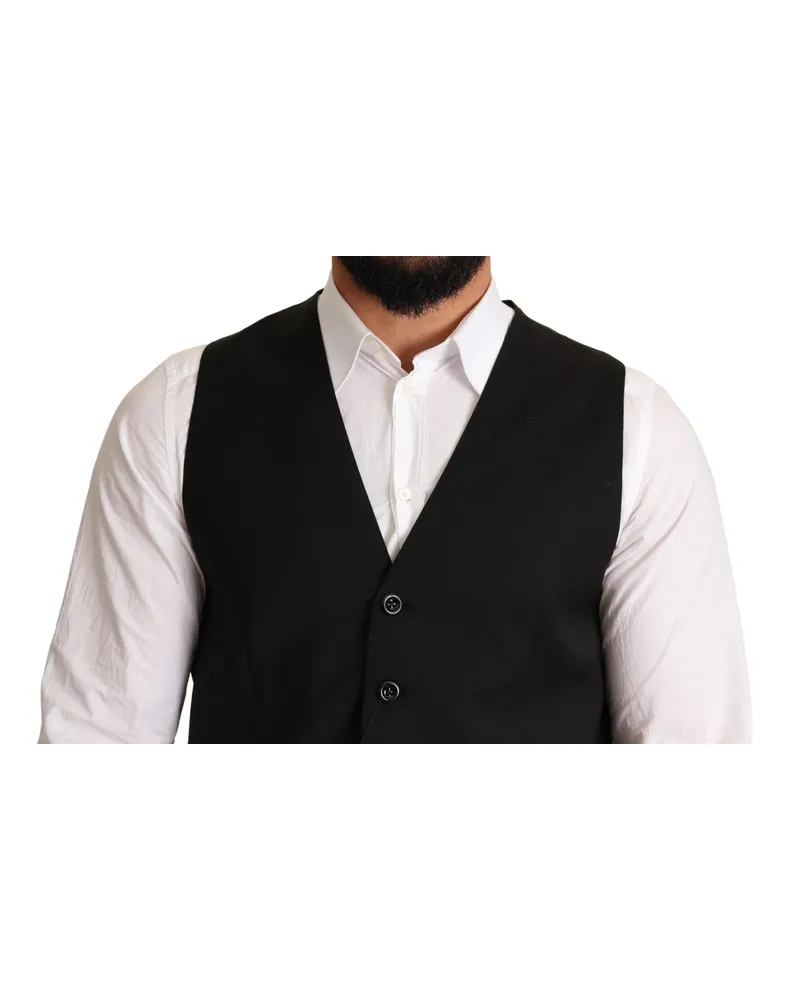 Dolce & Gabbana Men's Black Formal Dress Vest Polyester Wool Elastane Black