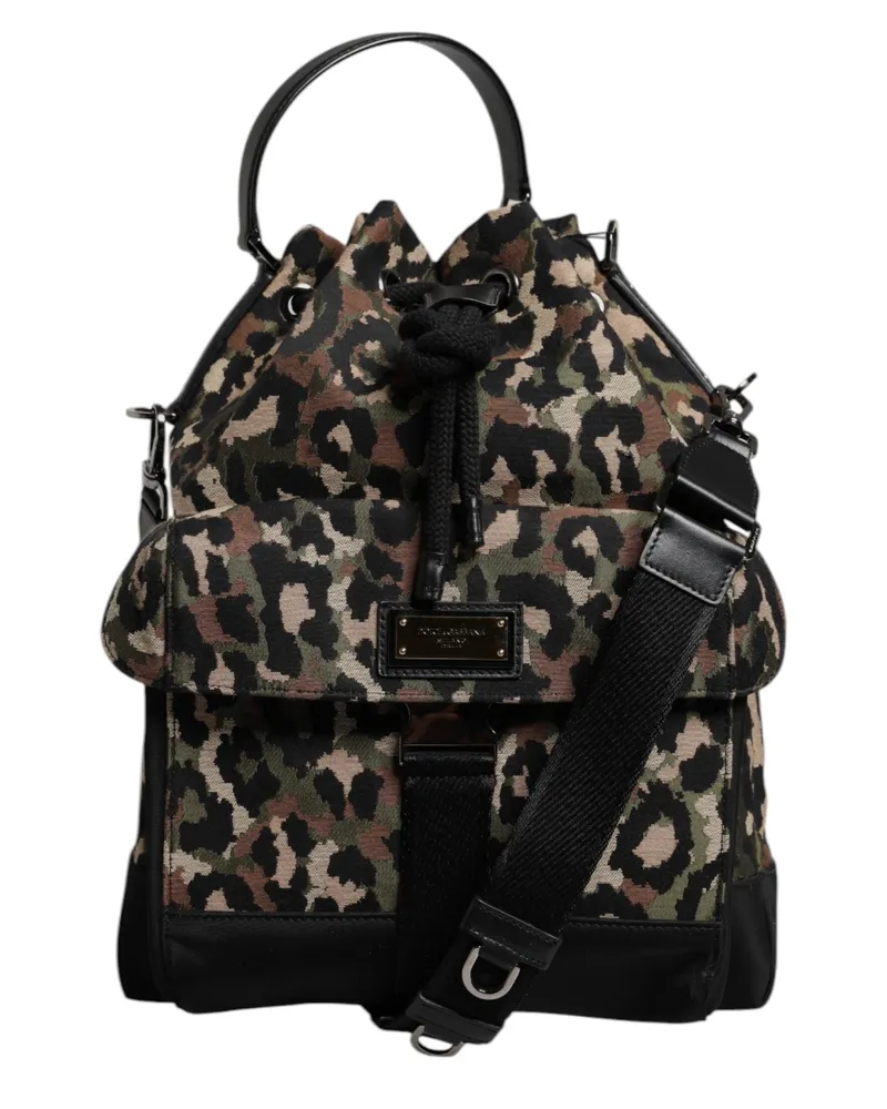 Dolce & Gabbana Men's Multicolor Leopard Cotton Shoulder Bucket Bag Multicolor