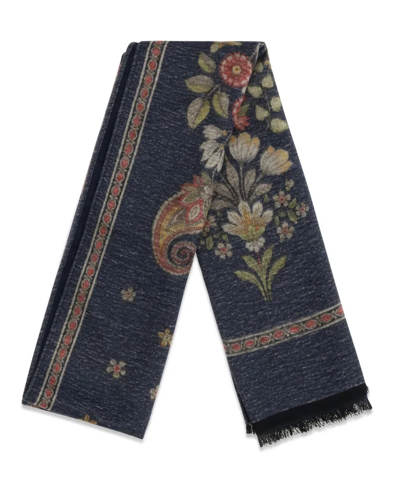 Kiton Printed Silk Scarf — Navy Navy