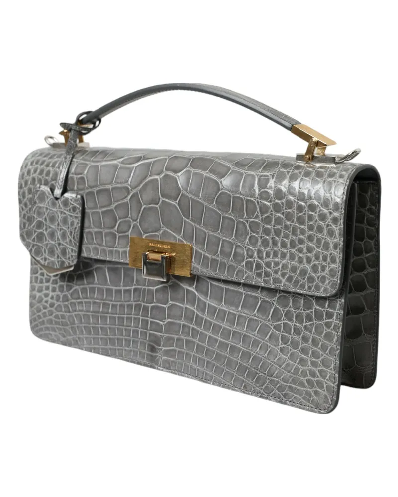 Balenciaga Women's Gray Exotic Leather Medium Shoulder Hand Purse Bag Alligator Gray