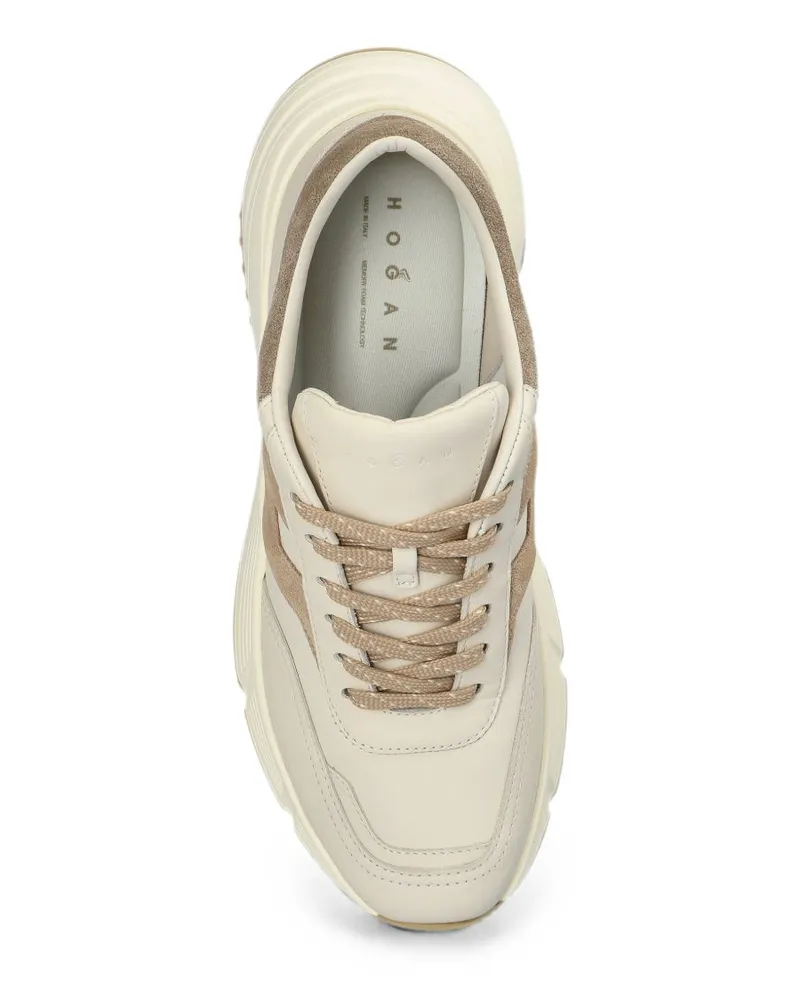 Hogan Leather and Suede Colorblock Sneaker — Cream Cream
