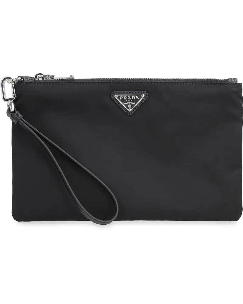 Prada Men's Re-Nylon Pouch-Bag With Logo Black Polyamide Clutch Bags Black