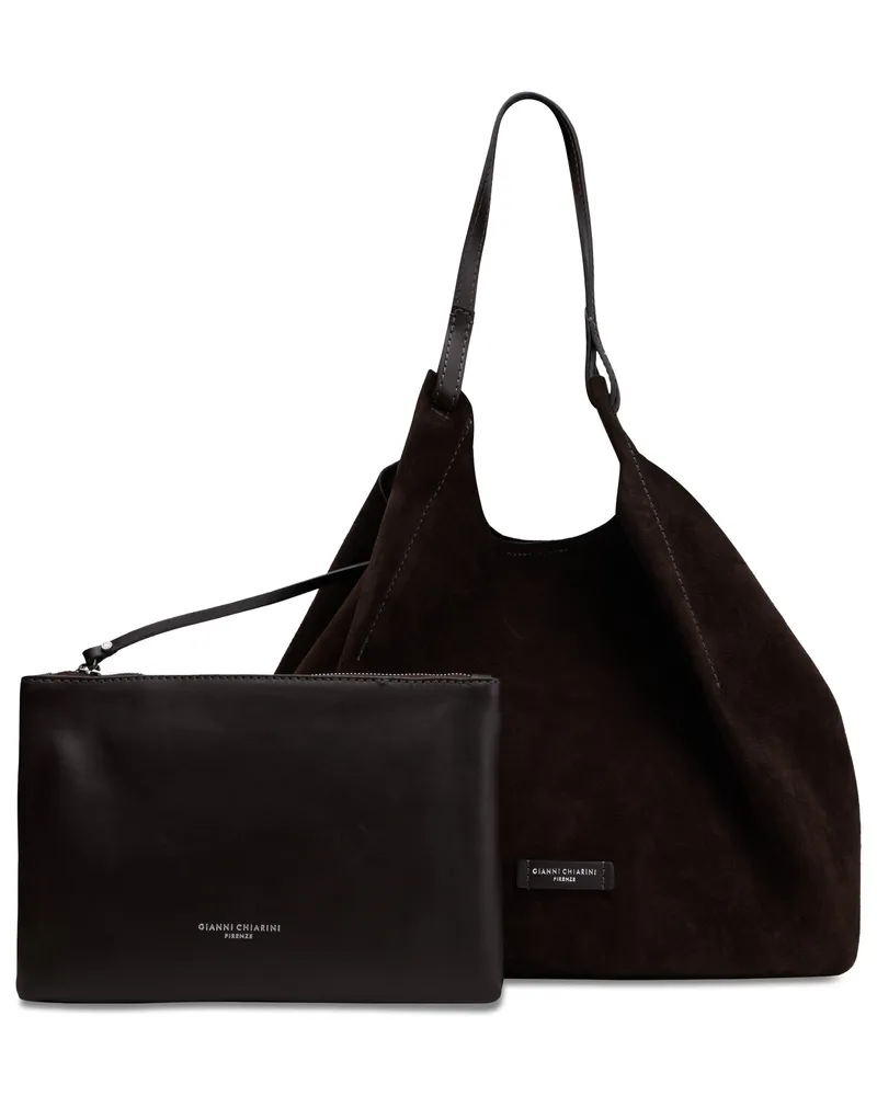 Gianni Chiarini Women's Leather Tote Bag With Pouch Mocha Calfskin Mocha