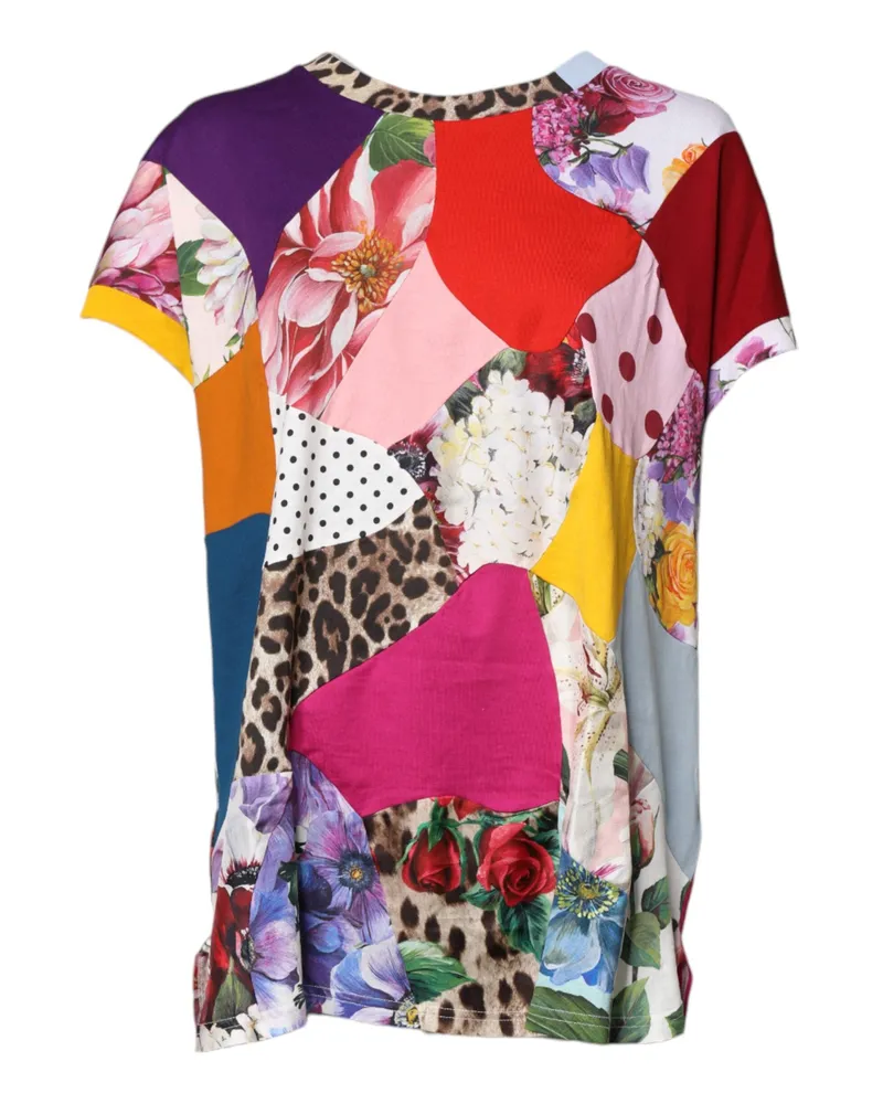 Dolce & Gabbana Women's Multicolor Patchwork Short Sleeve Blouse Top Cotton Silk Multicolor