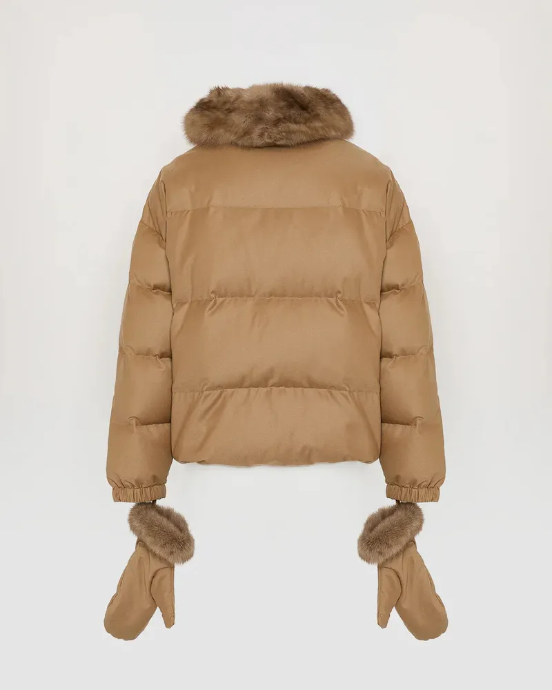 Yves Salomon Women's Short Down Jacket Made With Loro Piana Flannel And Sable Fur Aw24 W Beige