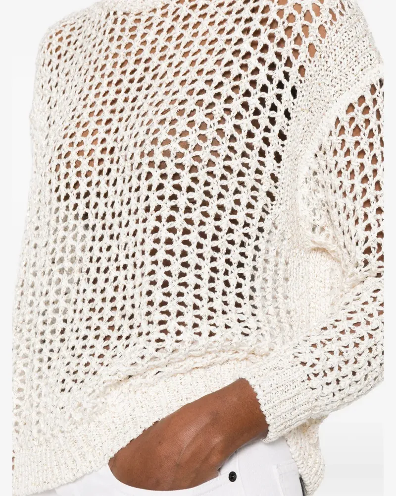 PANICALE Cashmere Women's Open-Knit Crew-Neck Sweater Ss26 W Cream