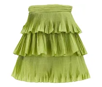 Tiered Pleated Silk Skirt — Green