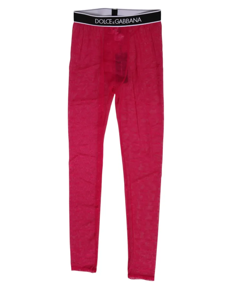 Dolce & Gabbana Women Fuchsia Nylon Logo Lace Leggings Pants Underwear Elastane Pink