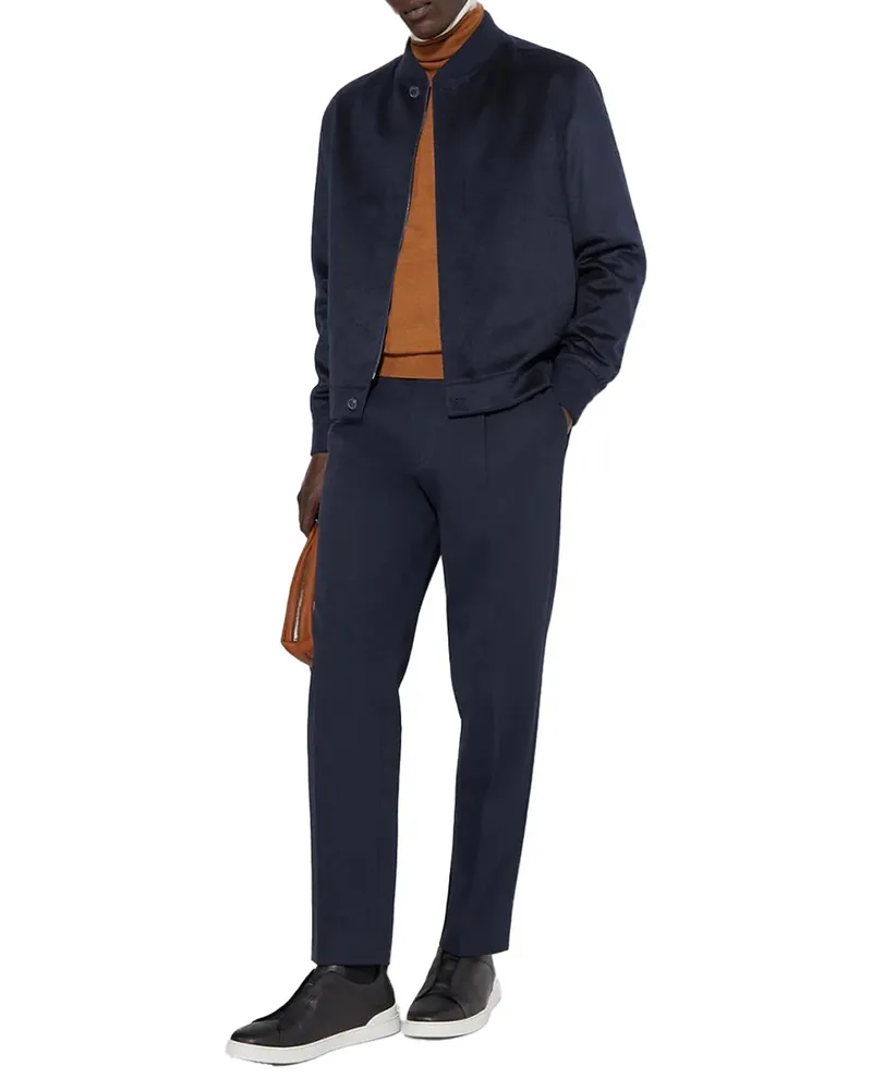 Ermenegildo Zegna Pleated Cotton-Linen Trousers — Navy Navy