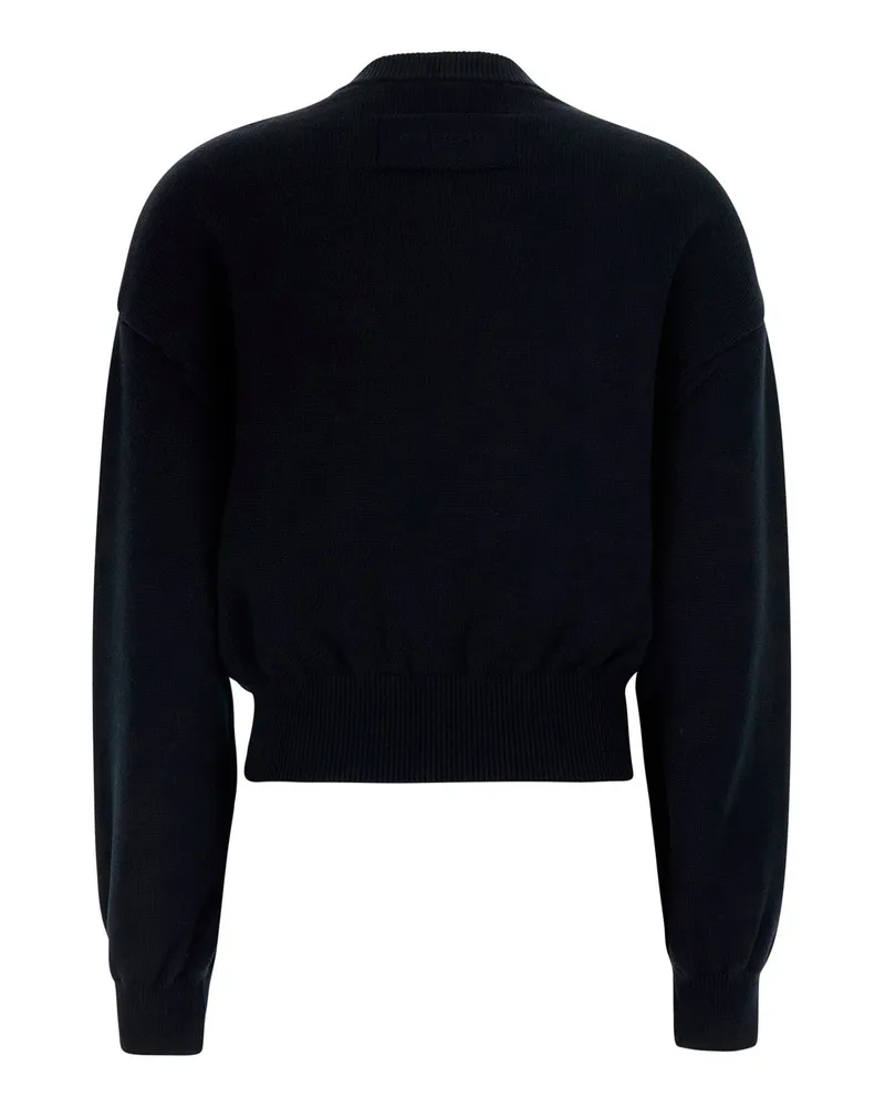 Givenchy Women's Crew Neck Sweater With Front Embroidery Black Wool Cotton Tops Top Black