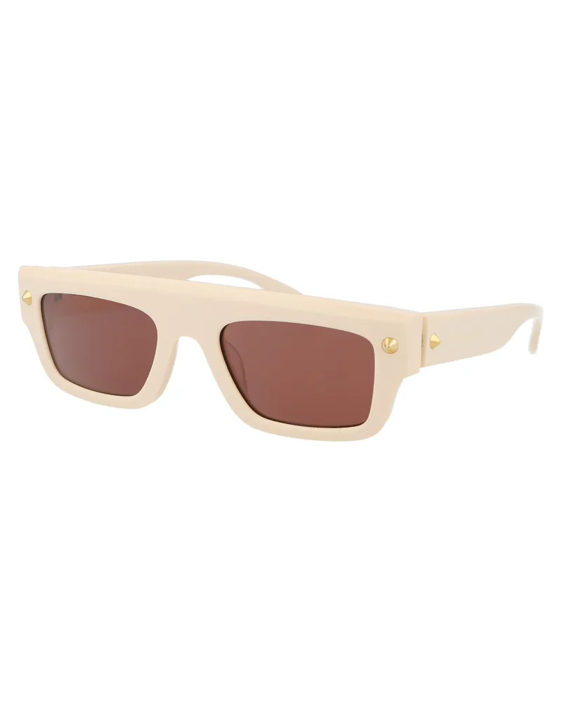 Alexander McQueen Unisex Sunglasses Am0427s Ivory-Brown Ivory-Ivory-Brown Acetate Ivory/ivory/brown Beige