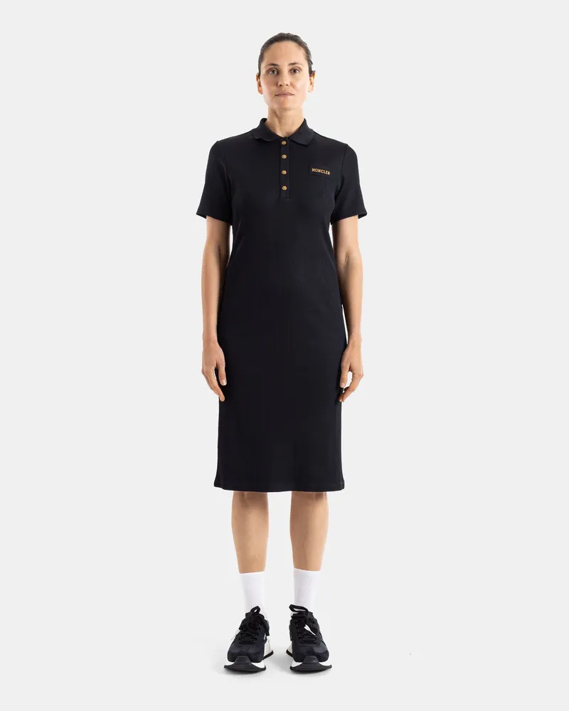 Moncler Women Black Midi Polo Dress Black