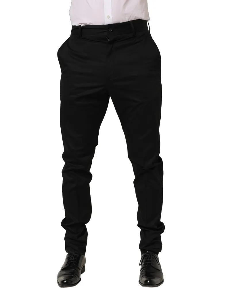 Dolce & Gabbana Men's Black Cotton Tapered Leg Dress Trouser Pants Elastane Black
