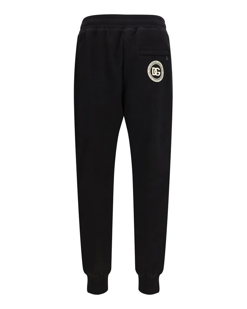 Dolce & Gabbana Men's Jersey Patch Pants Nero Cotton Trousers Black