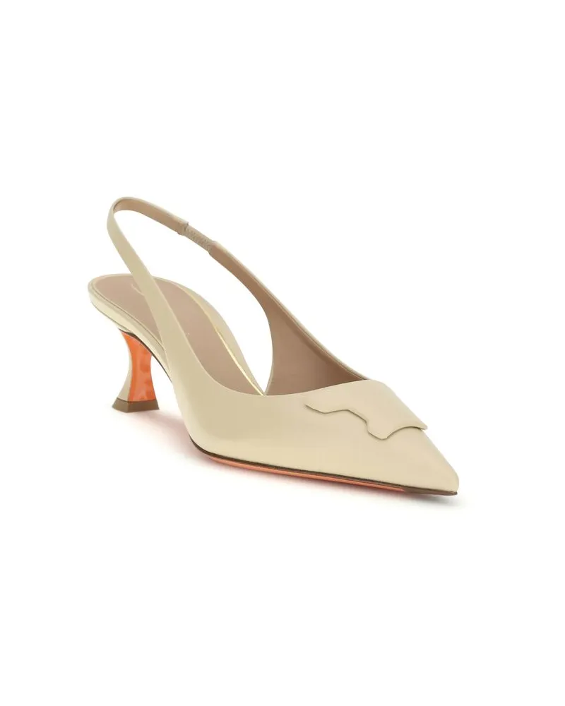 Santoni Women's Beige Calf Leather Bos Taurus Mid Heel Pumps Beige