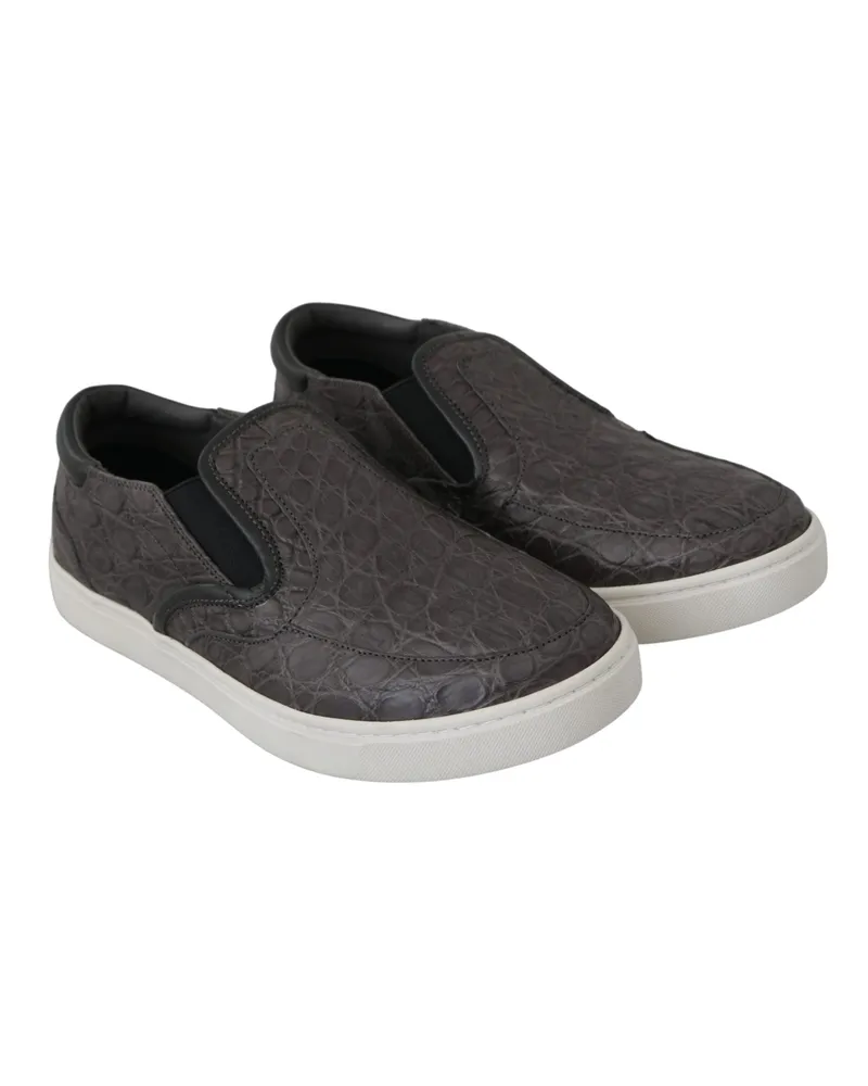 Dolce & Gabbana Gray Leather Flat Caiman Mens Loafers Shoes Calfskin Cotton Gray