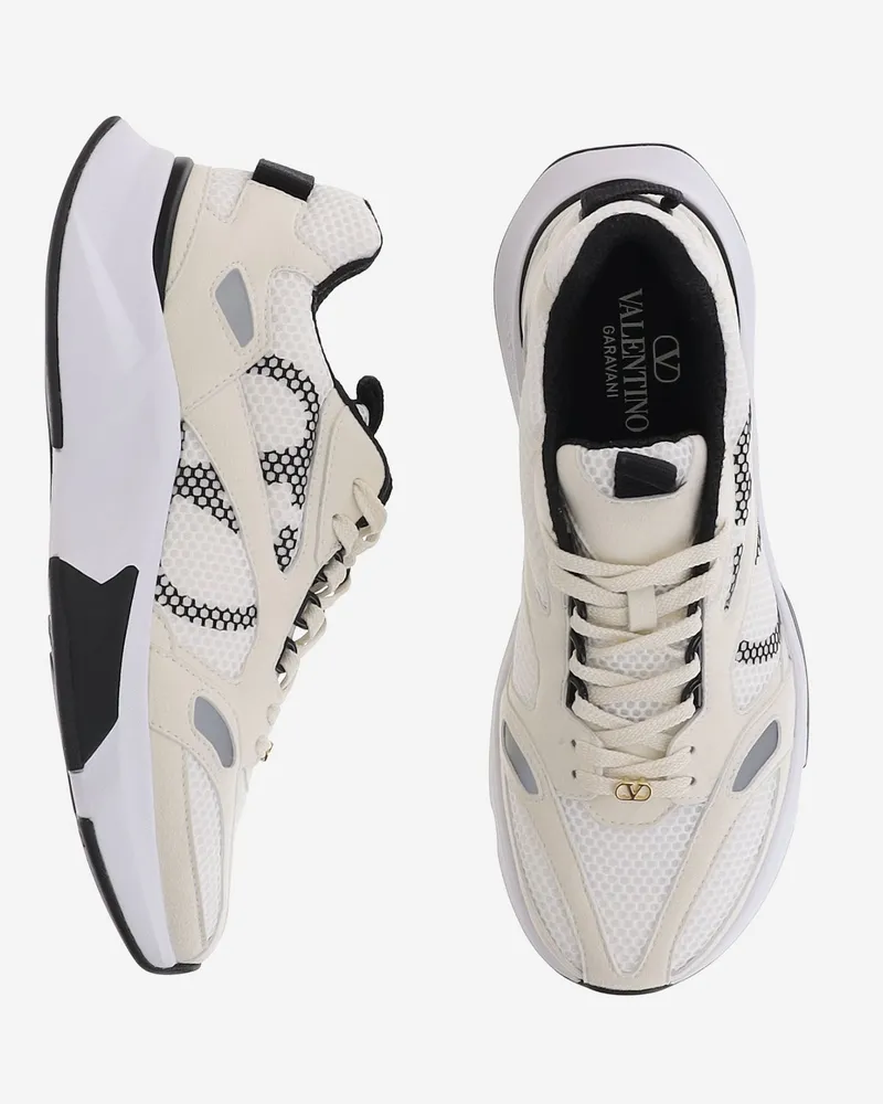 Valentino Garavani Men's Nylon Sneakers Multicolour Mesh And Suede Trainers Beige