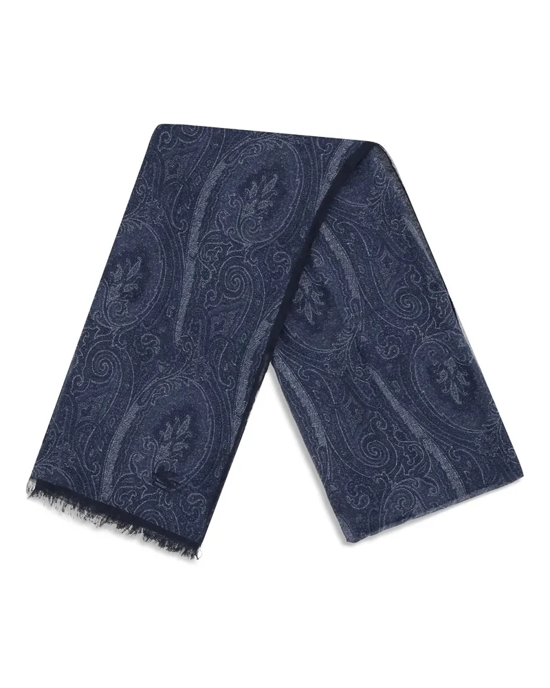 Etro Men's Scarf Paisley Blue Print On Background Modal Scarfs Navy