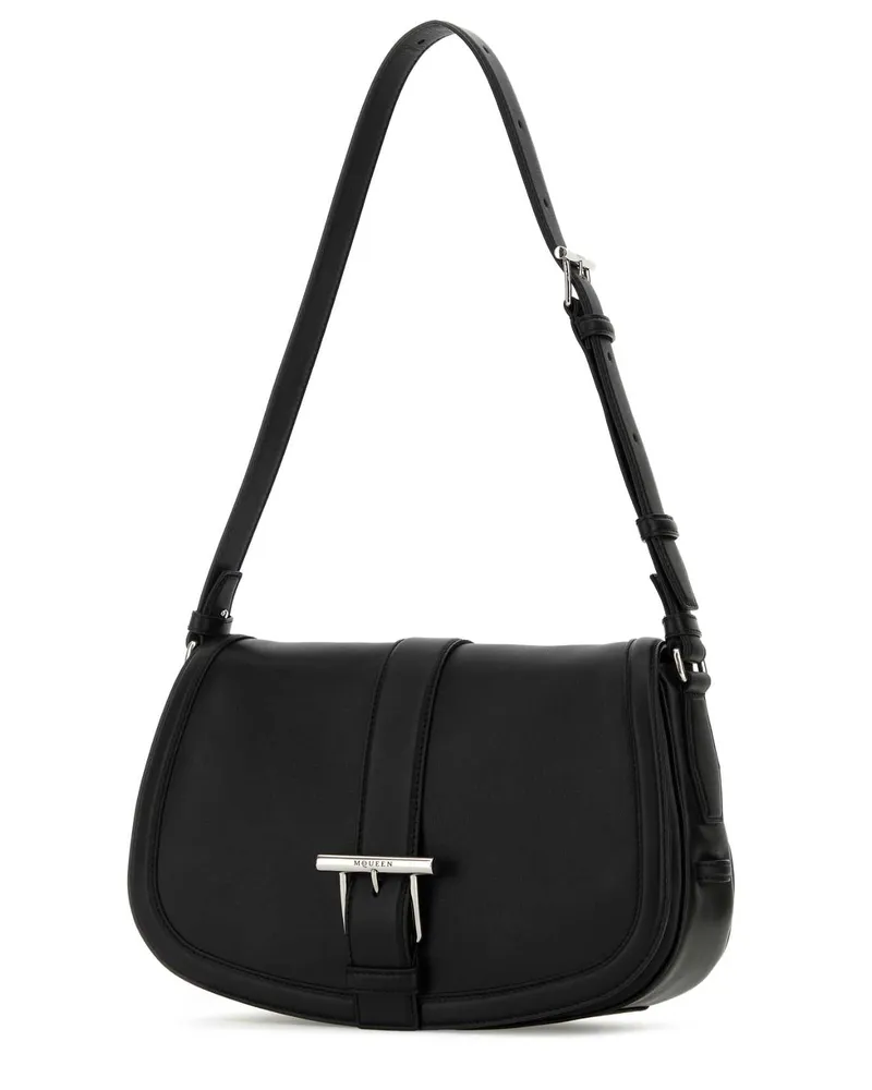 Alexander McQueen Women's Black Leather Large Satchel Crossbody Bag Blacksilver T-Bar Borse A Tracolla Black