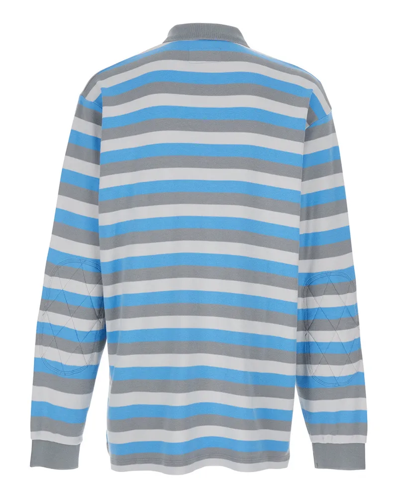 ERL Men's Long-Sleeve Polo Multicolour Cotton Top Blue