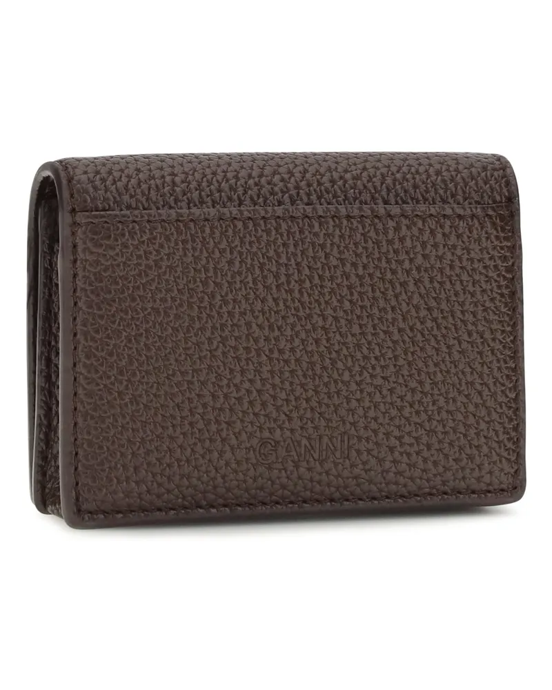 Ganni Women's Flap Card Holder Grained Leather Chicory Coffee Recycled Polyester Wallets & Purses Brown